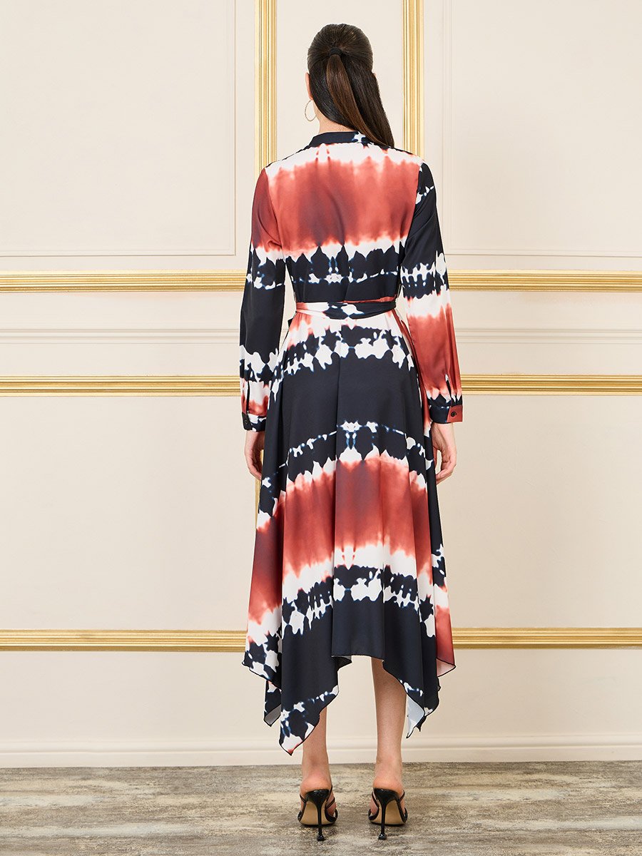 Tie Dye Print Handkerchief Hem Shirt Midi Dress