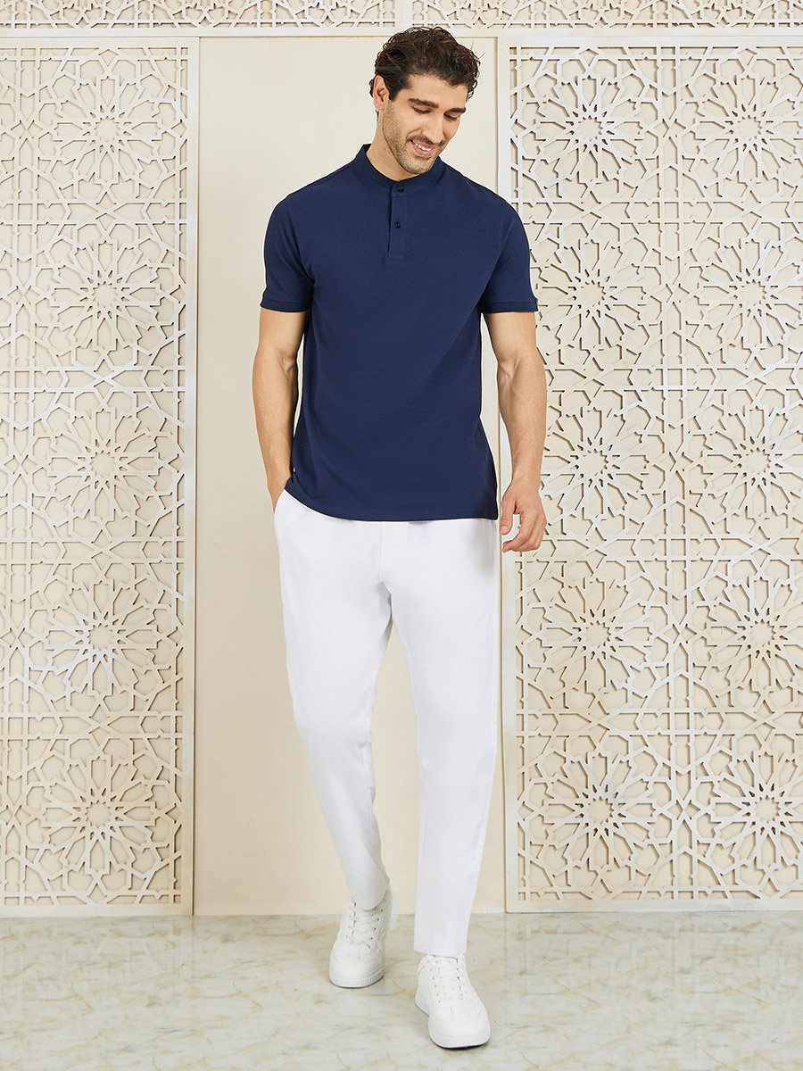 Grandad Collar Two Button Pique Polo