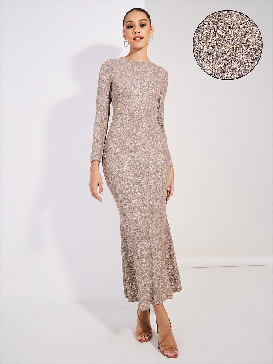 Textured Glitter Look Flared Hem Maxi Dress For Women at Saudi | Styli