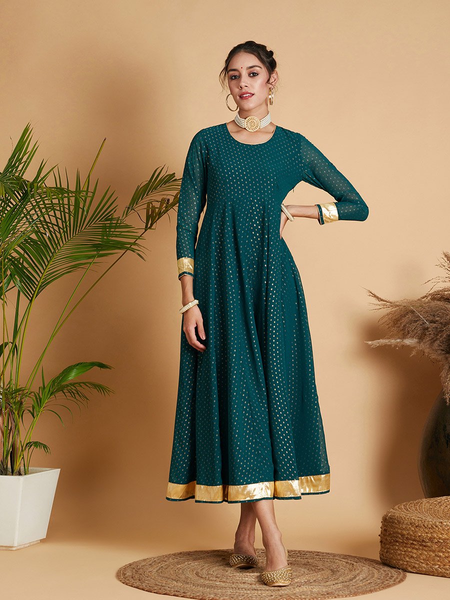 Foil Print Anarkali Maxi Dress For Women at Saudi | Styli