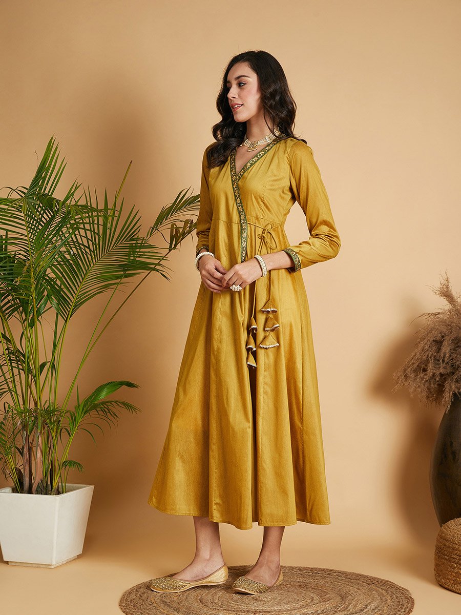 anarkali midi dress New Gaia Anarkali Dress,pure Cotton,hand Block Printed,bohemian,brown,maroon,wrap Front Dress,casual,occasional,ethical Fashion,handcrafted