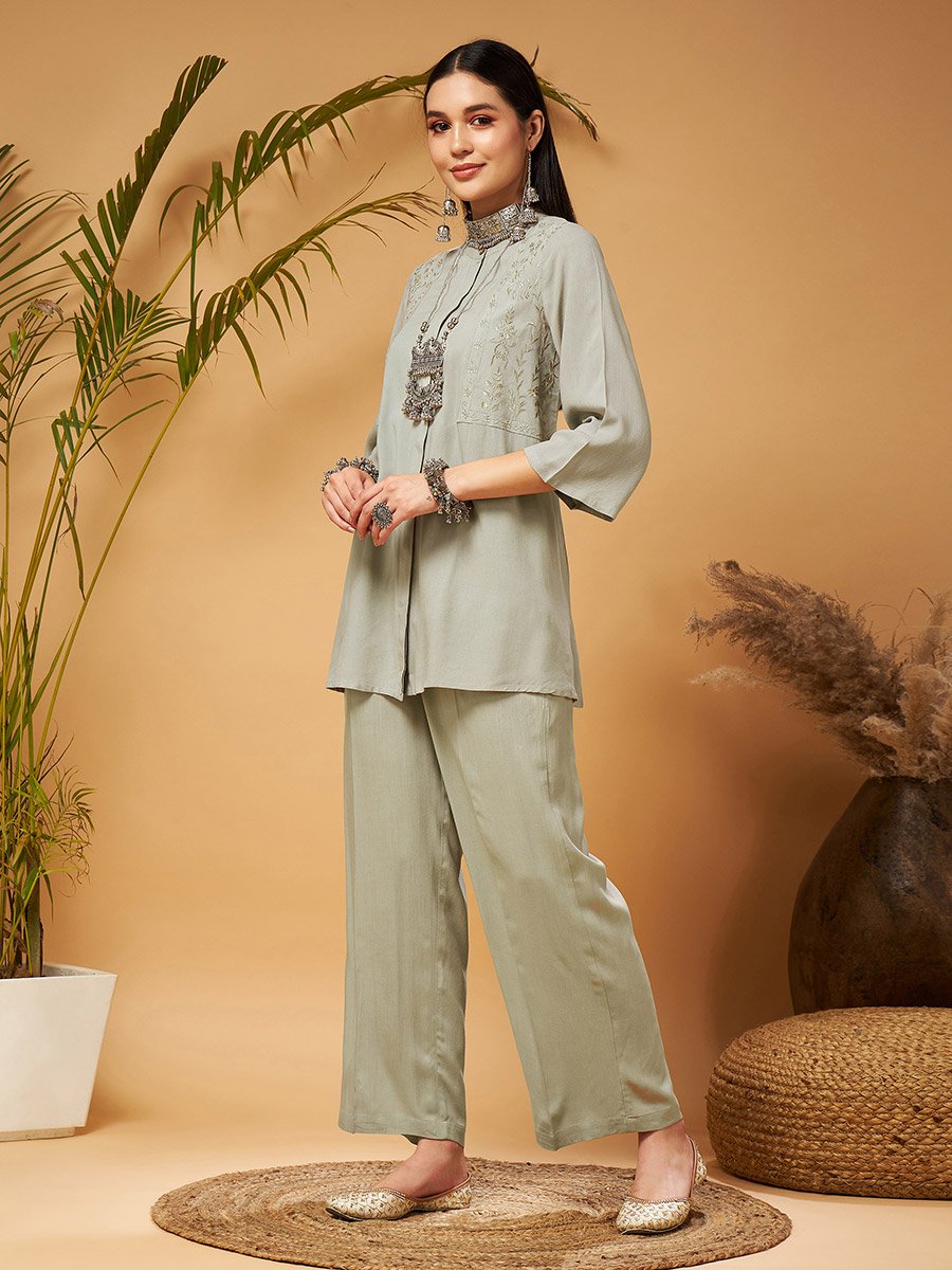 Embroidered Longline Top and Palazzos Set