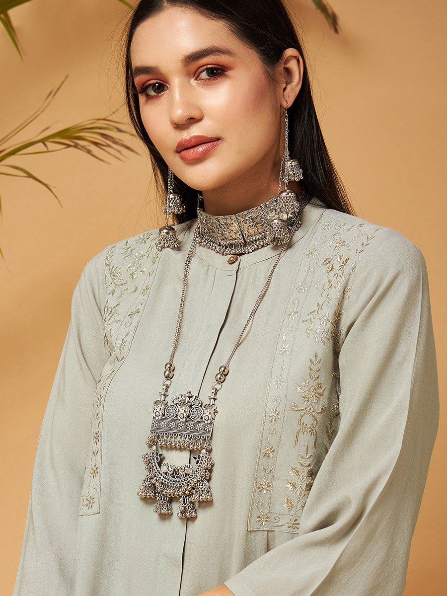 Embroidered Longline Top and Palazzos Set
