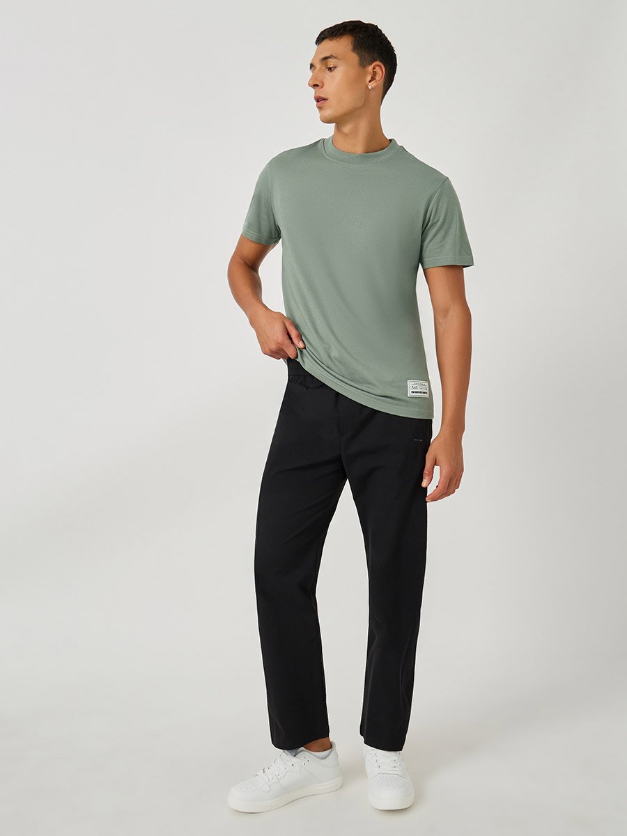 Badge Detail Mock Neck Regular Fit T-Shirt