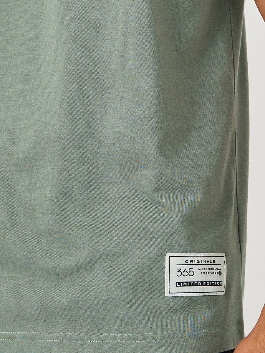 Badge Detail Mock Neck Regular Fit T-Shirt
