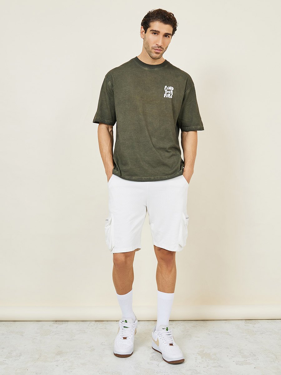 Oversized Acid Washed Find Your Fire Chest Print T-Shirt
