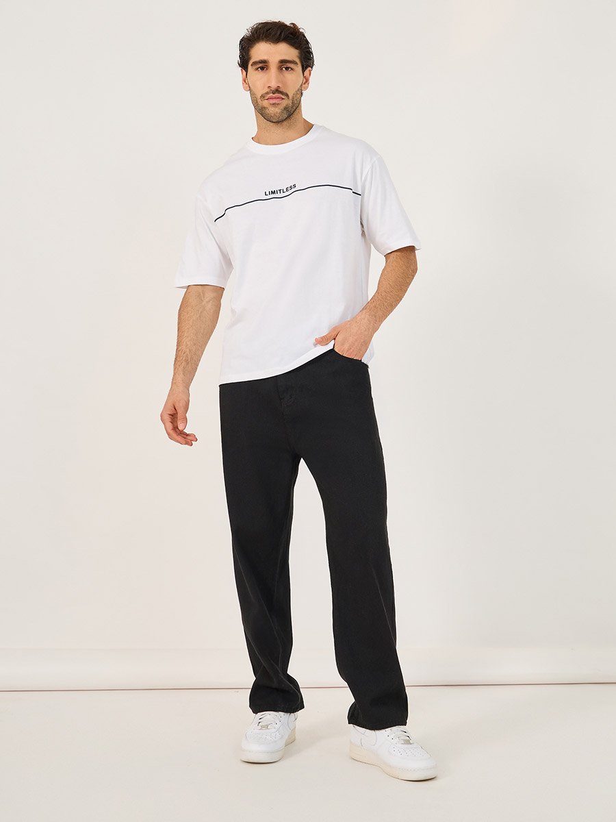 Minimal Embossed Print Oversized Cotton T-Shirt