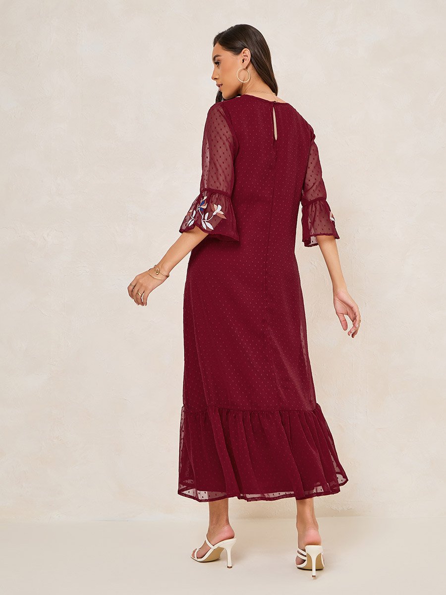 Embroidery Detail Dobby Shift Maxi Dress