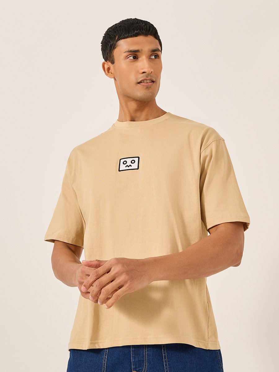 Embroidered Badge Detail Cotton Oversized T-Shirt