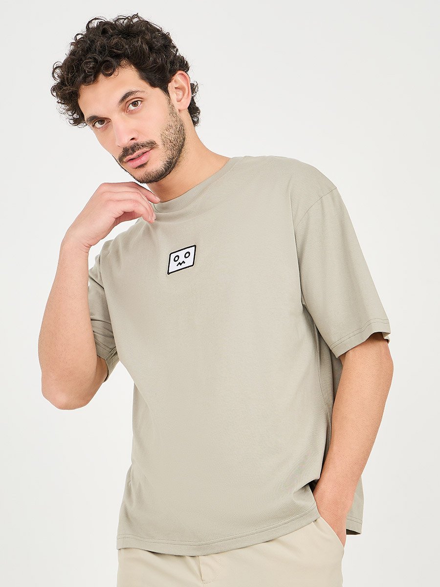 Embroidered Badge Detail Cotton Oversized T-Shirt