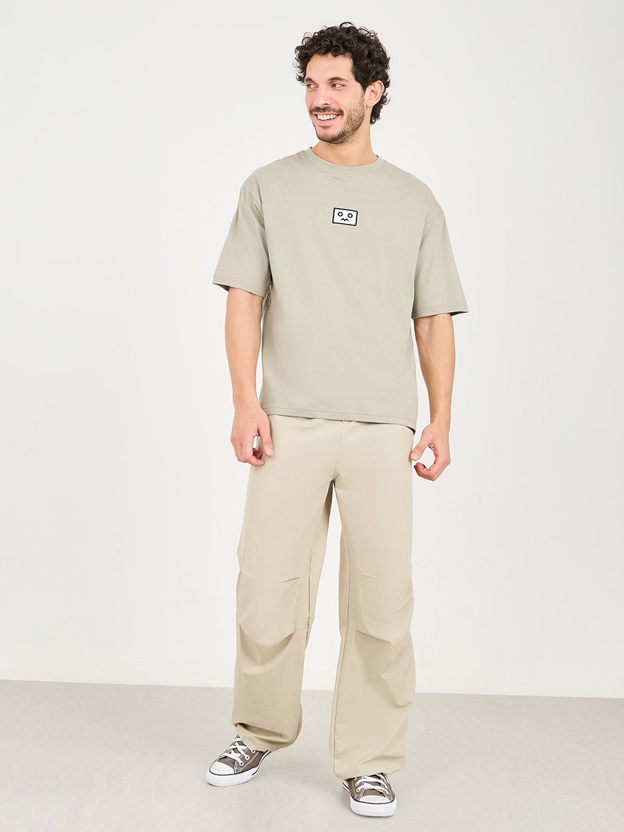 Embroidered Badge Detail Cotton Oversized T-Shirt