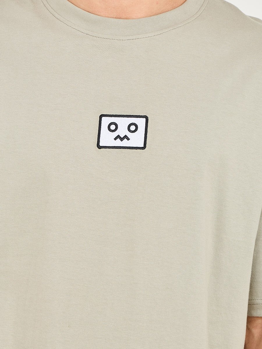 Embroidered Badge Detail Cotton Oversized T-Shirt