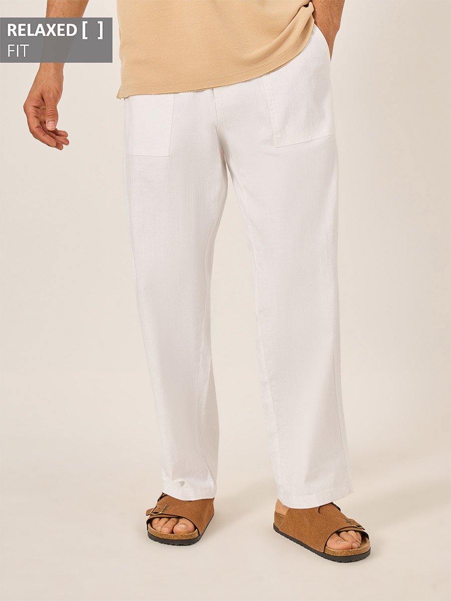 Slub Twill Relaxed Fit Pants with Drawcord Waistband