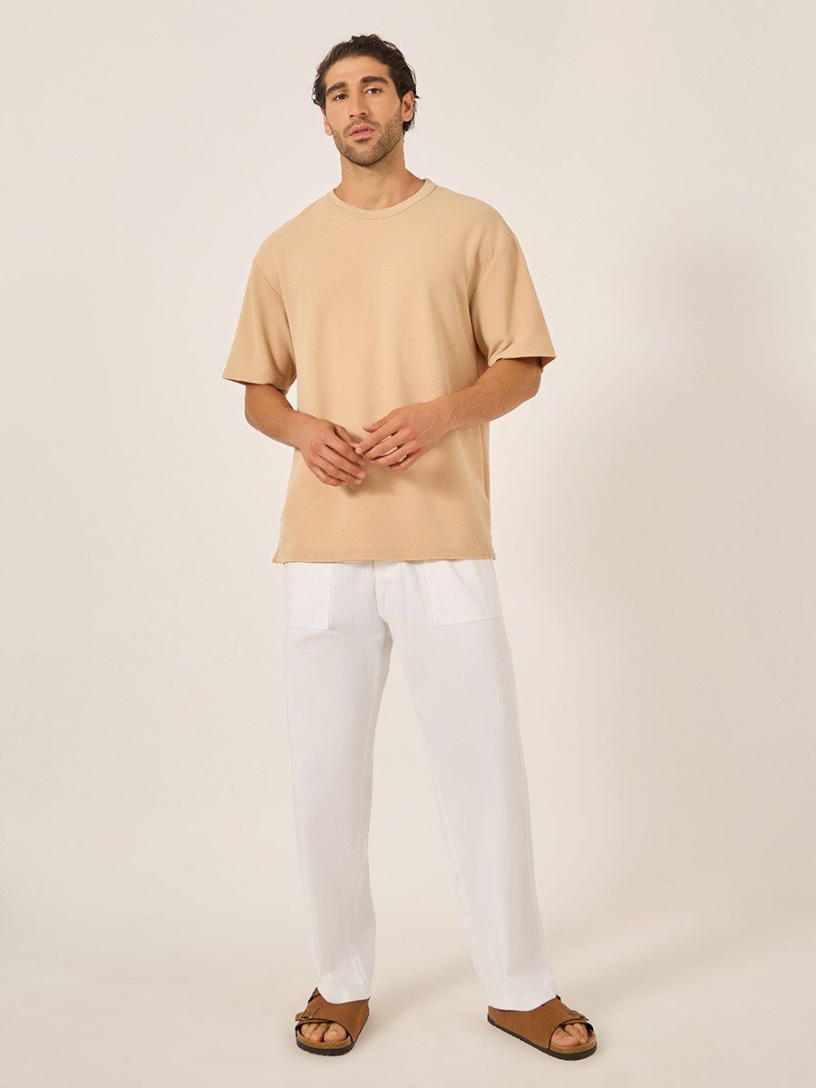 Slub Twill Relaxed Fit Pants with Drawcord Waistband