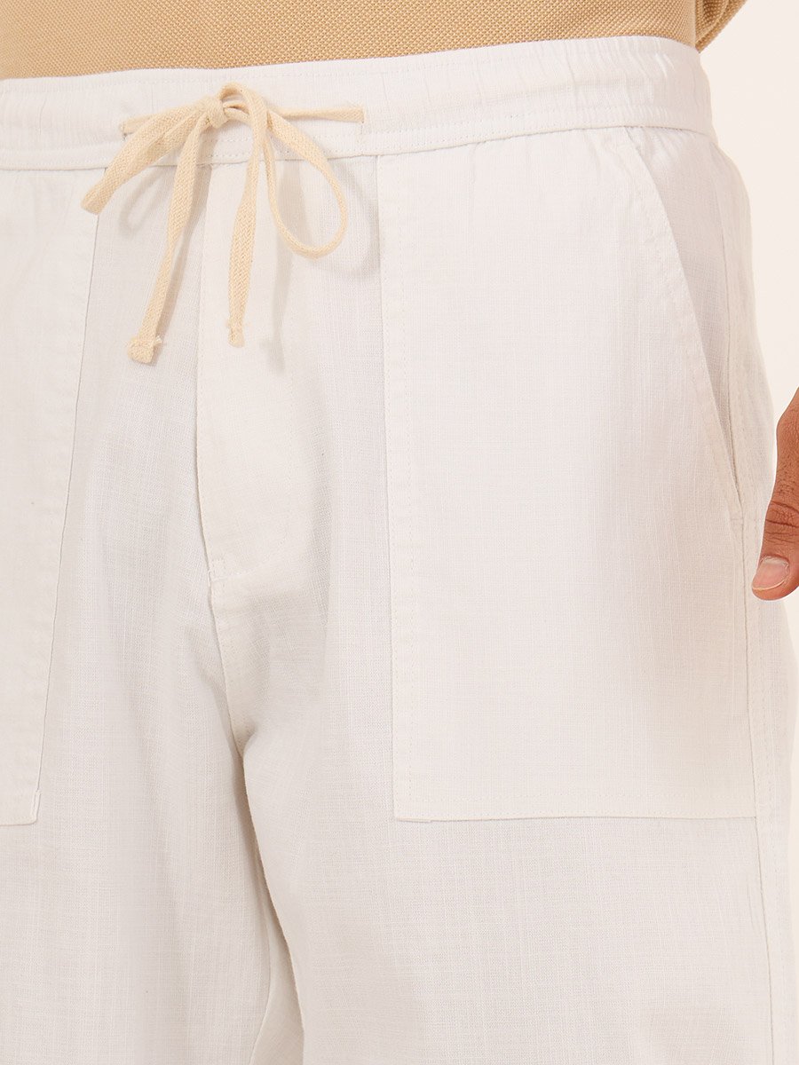 Slub Twill Relaxed Fit Pants with Drawcord Waistband