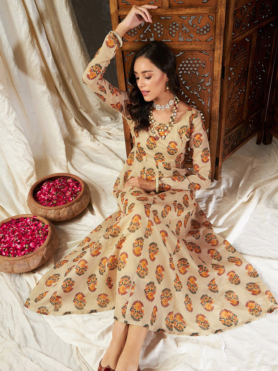 Floral Print Anarkali Maxi Dress For Women at UAE | Styli