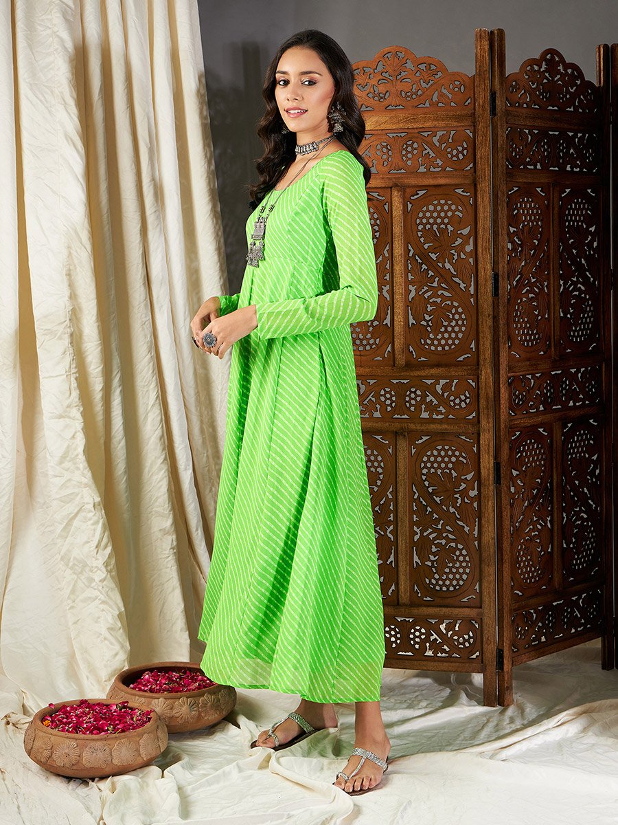 Lehariya Anarkali Dress with Tie-Up Back