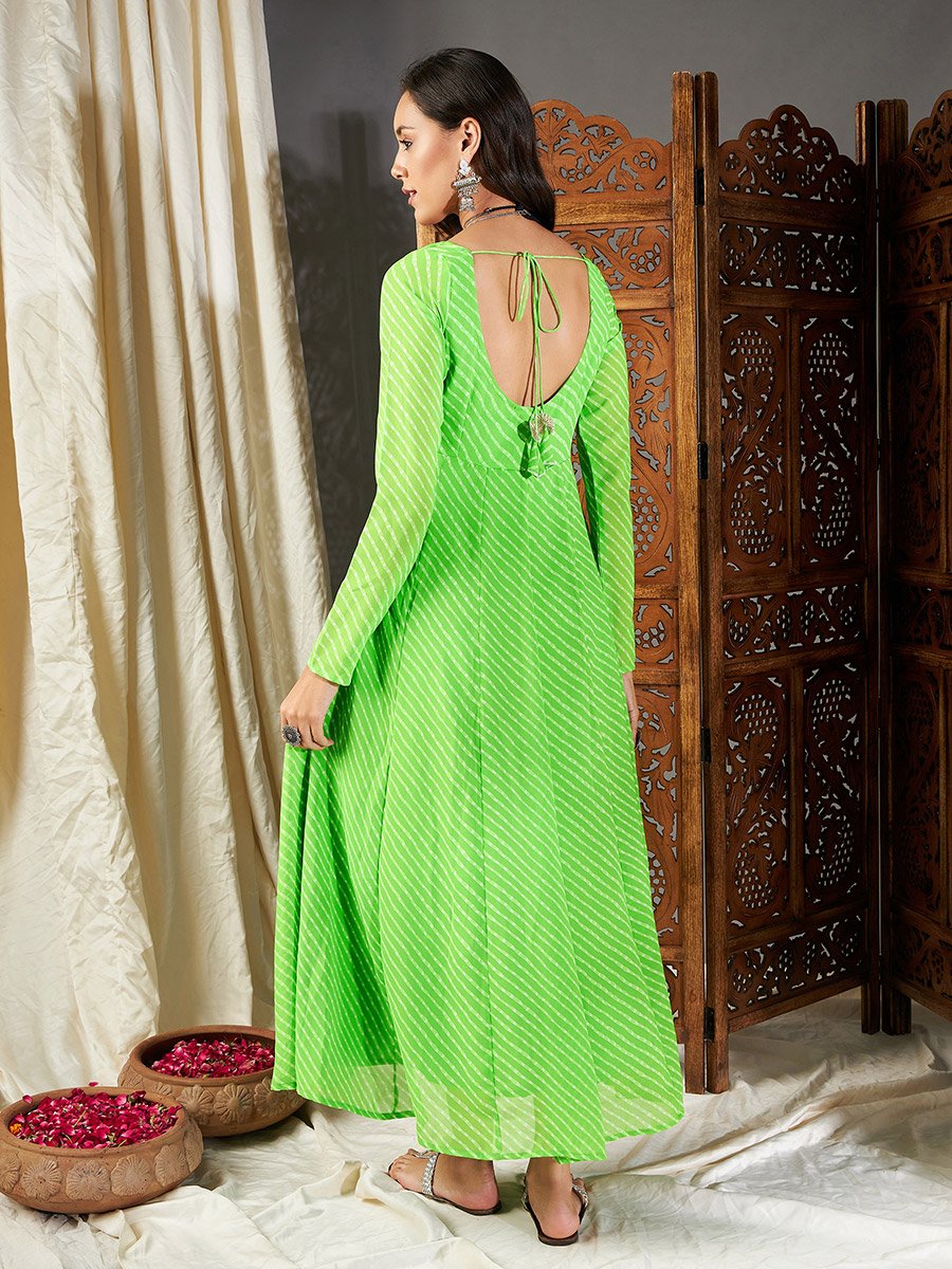 Lehariya Anarkali Dress with Tie-Up Back