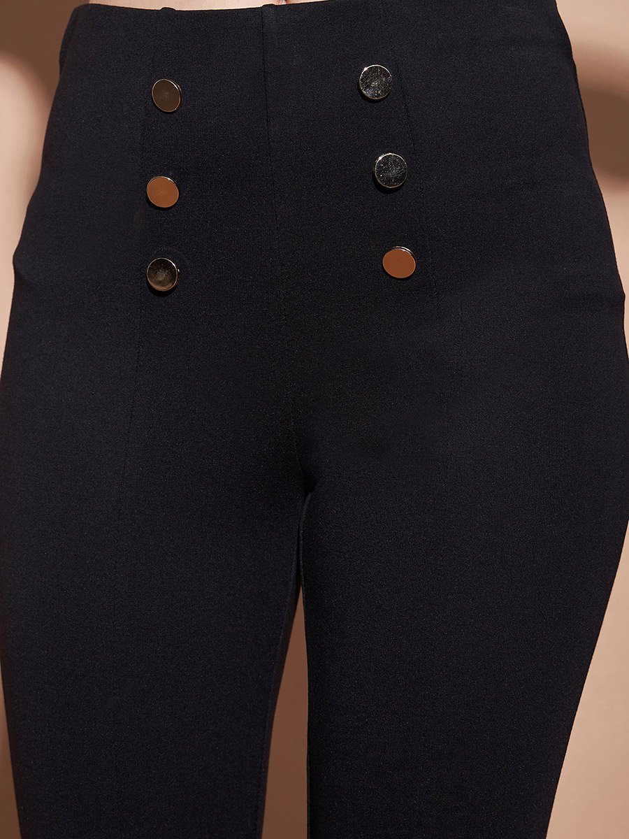 High Rise Gold Show Button Detail Flare Pants
