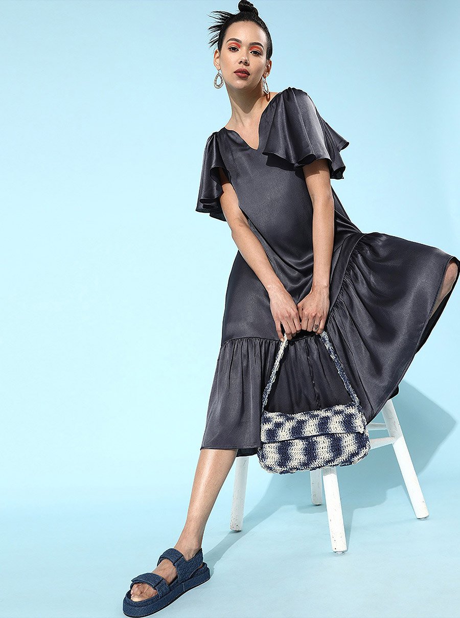 Flounce Detail A-Line Trapeze Style Dress For Women at Saudi | Styli Flounce Detail A-Line Trapeze Style Dress For Women at Saudi | Styli