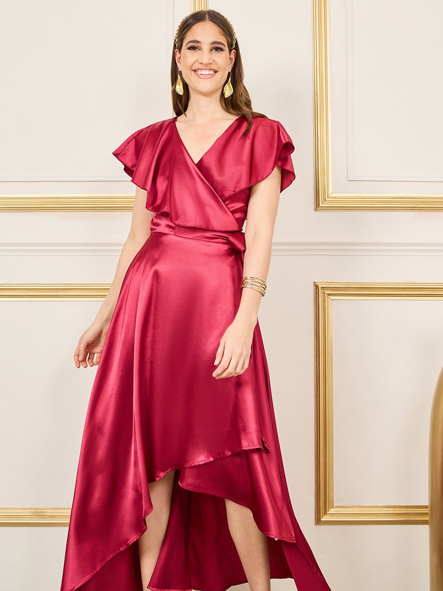 Cape Sleeves Asymmetric Hem Wrap Midi Dress For Women at Saudi
