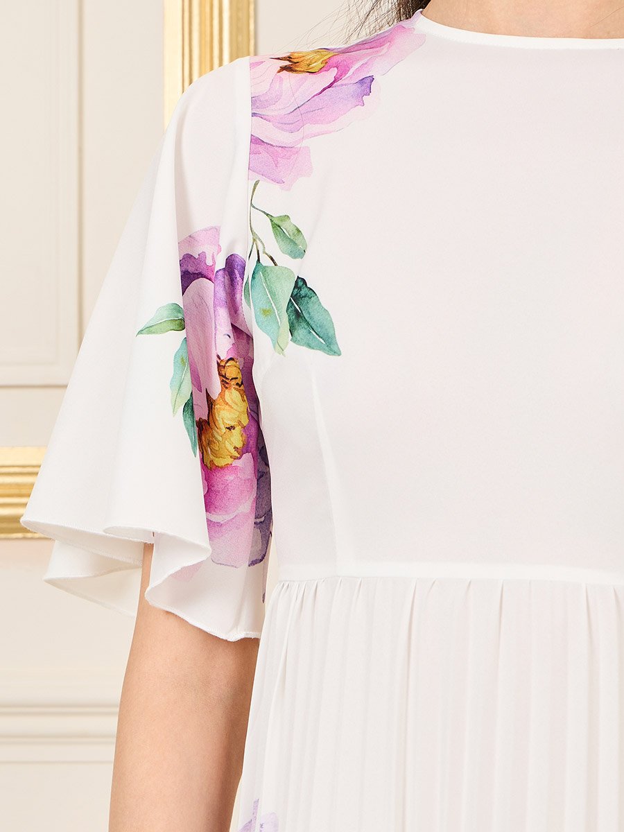 Floral Print Pleated A-Line Midi Dress