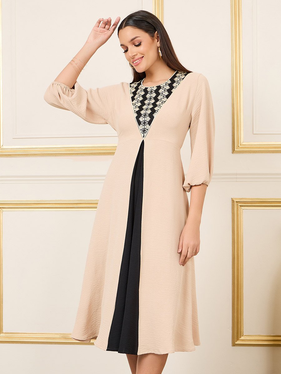 knee length dresses for ladies Black & White Color Block A-line Midi Dress – shopaleena main image 0
