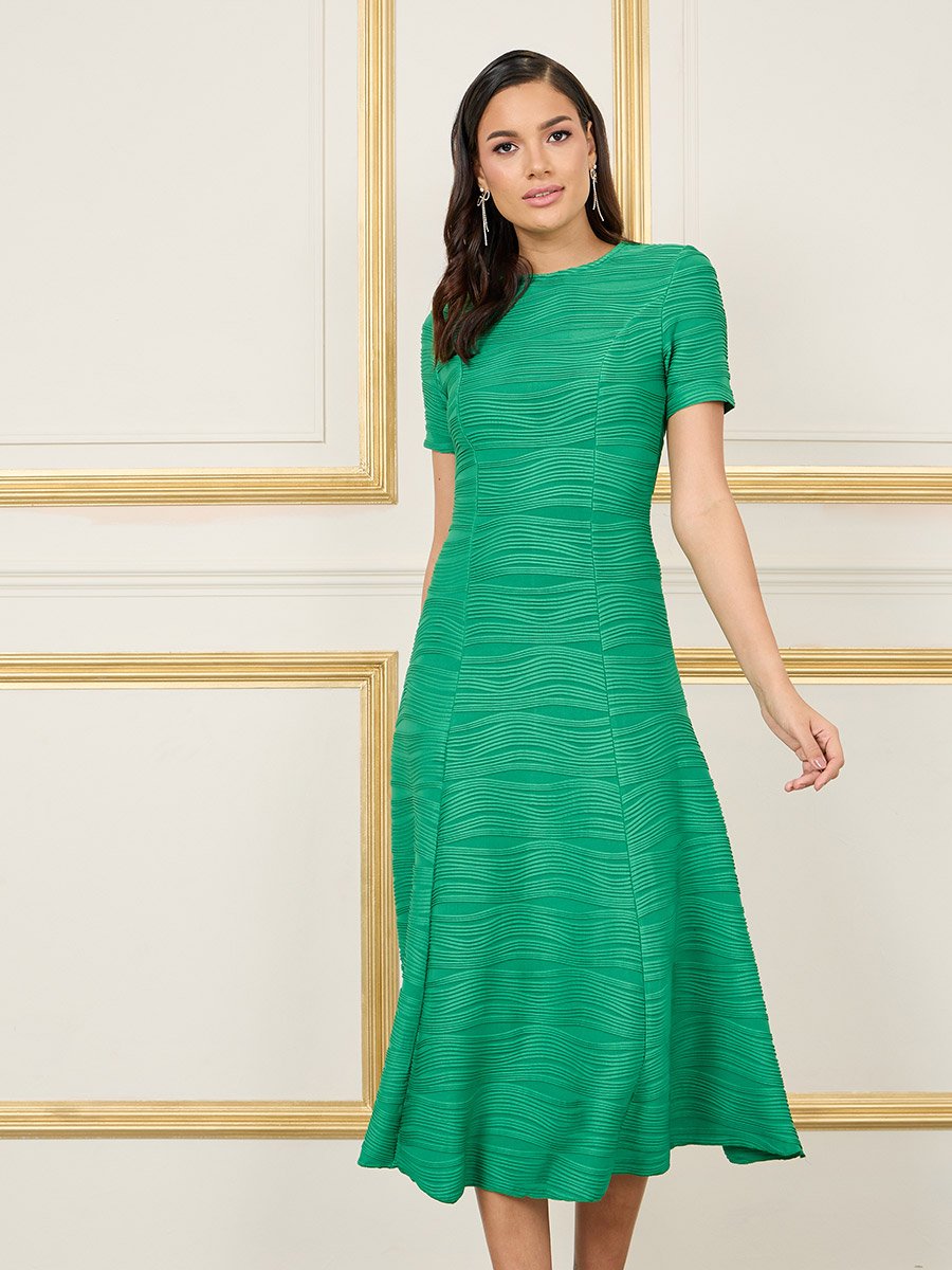 Textured A-Line Midi Dress with Box Pleat For Women at Saudi | Styli