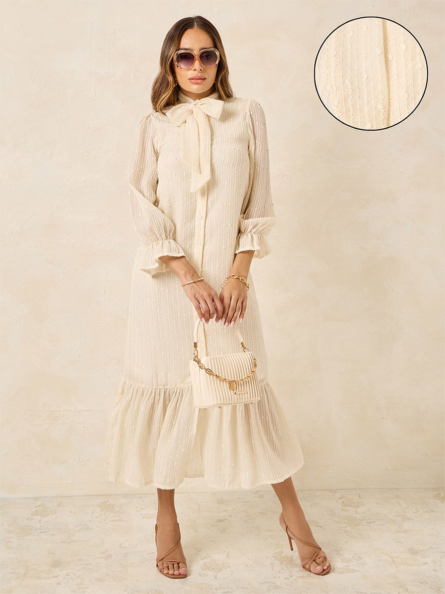 white christmas dresses Cotton Dobby Off Shoulder Mini Dress main image 0