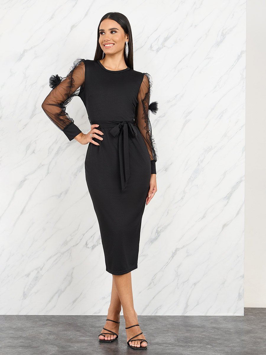 t shirt dress bodycon Chic Allure Floral Velvet Burnout Long Sleeve Mini Dress main image 0