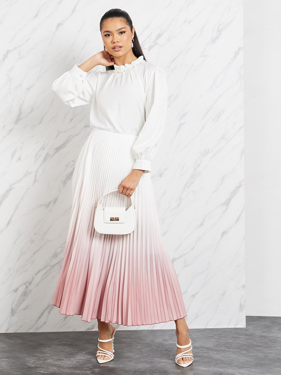 Ombre Pleated Maxi Skirt