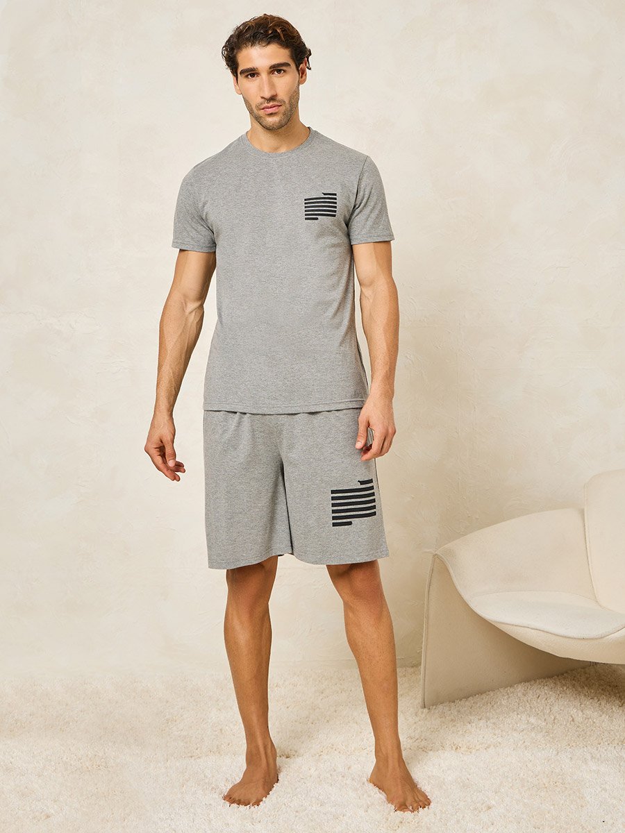 Graphic Print Crew Neck T-Shirt and Short Set