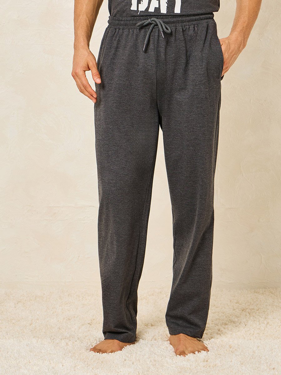 Slogan Print Crew Neck T-Shirt and Open Hem Pyjama Set