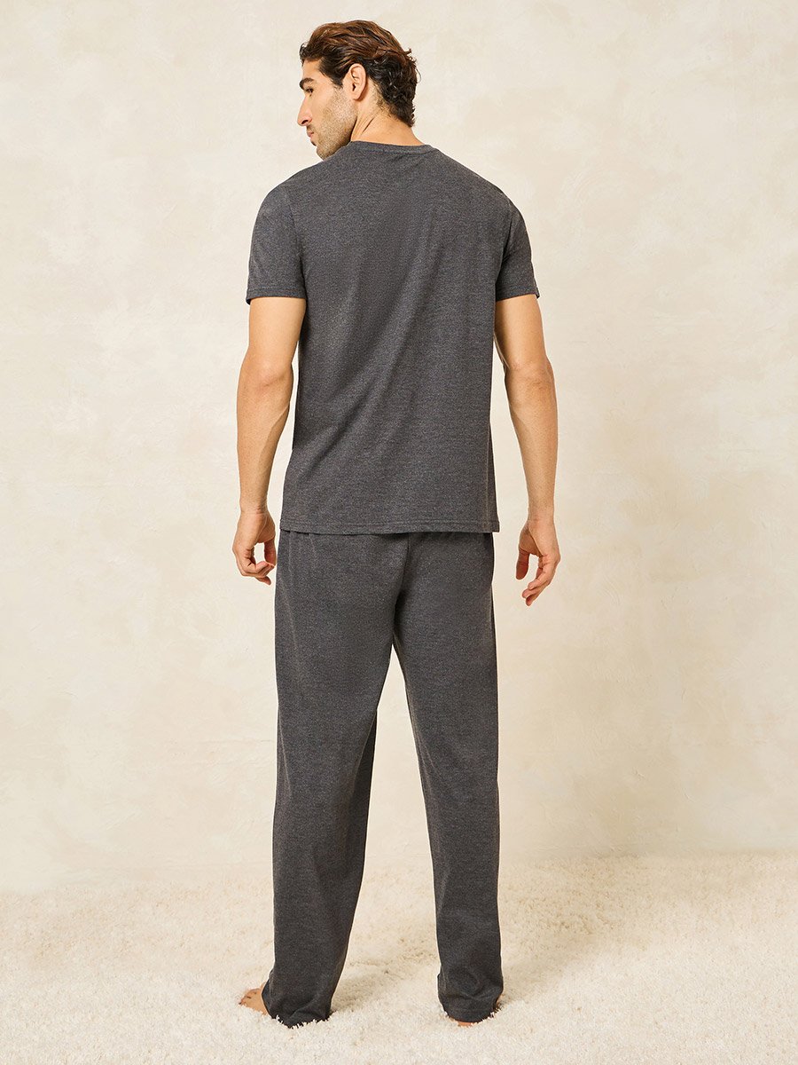 Slogan Print Crew Neck T-Shirt and Open Hem Pyjama Set