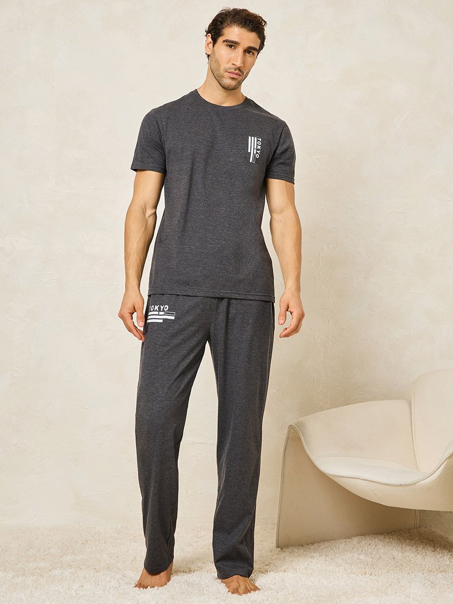 Tokyo Print Crew Neck T-Shirt and Open Hem Pyjama Set
