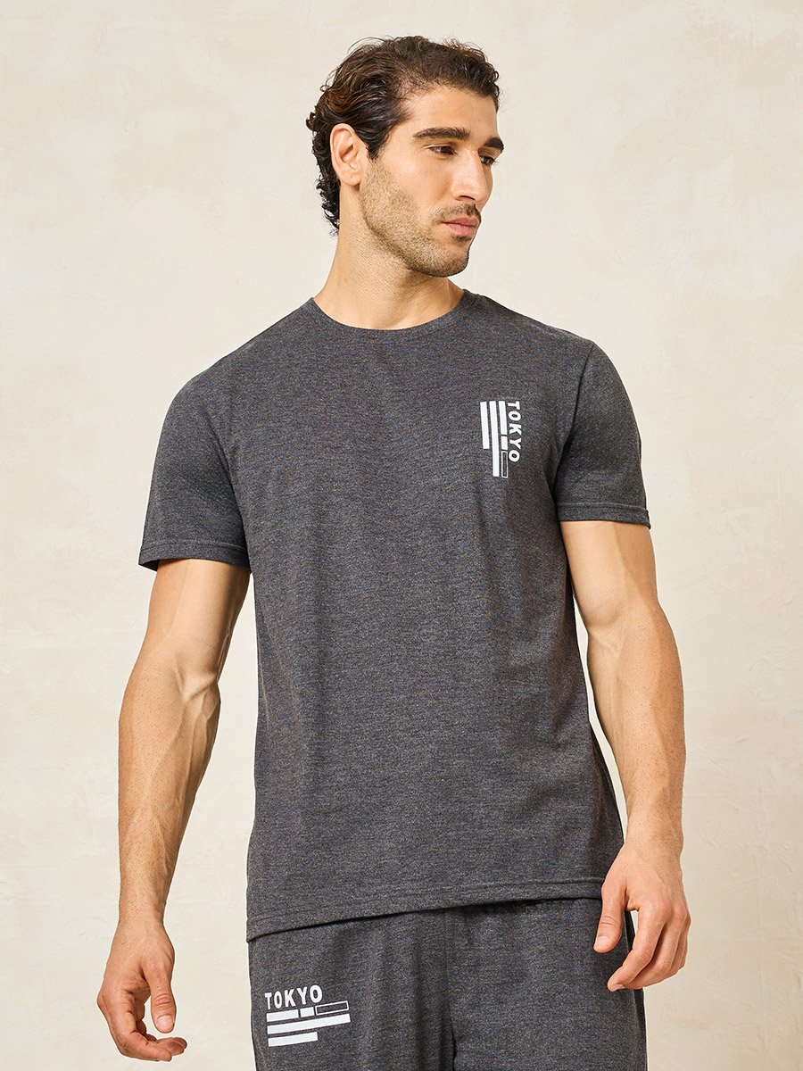 Tokyo Print Crew Neck T-Shirt and Open Hem Pyjama Set