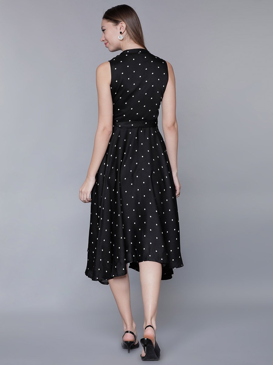 Polka Dot Print Fit and Flare Midi Dress
