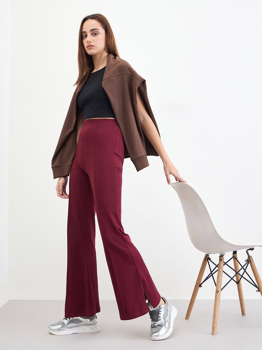 Women Burgundy Flare Leggings