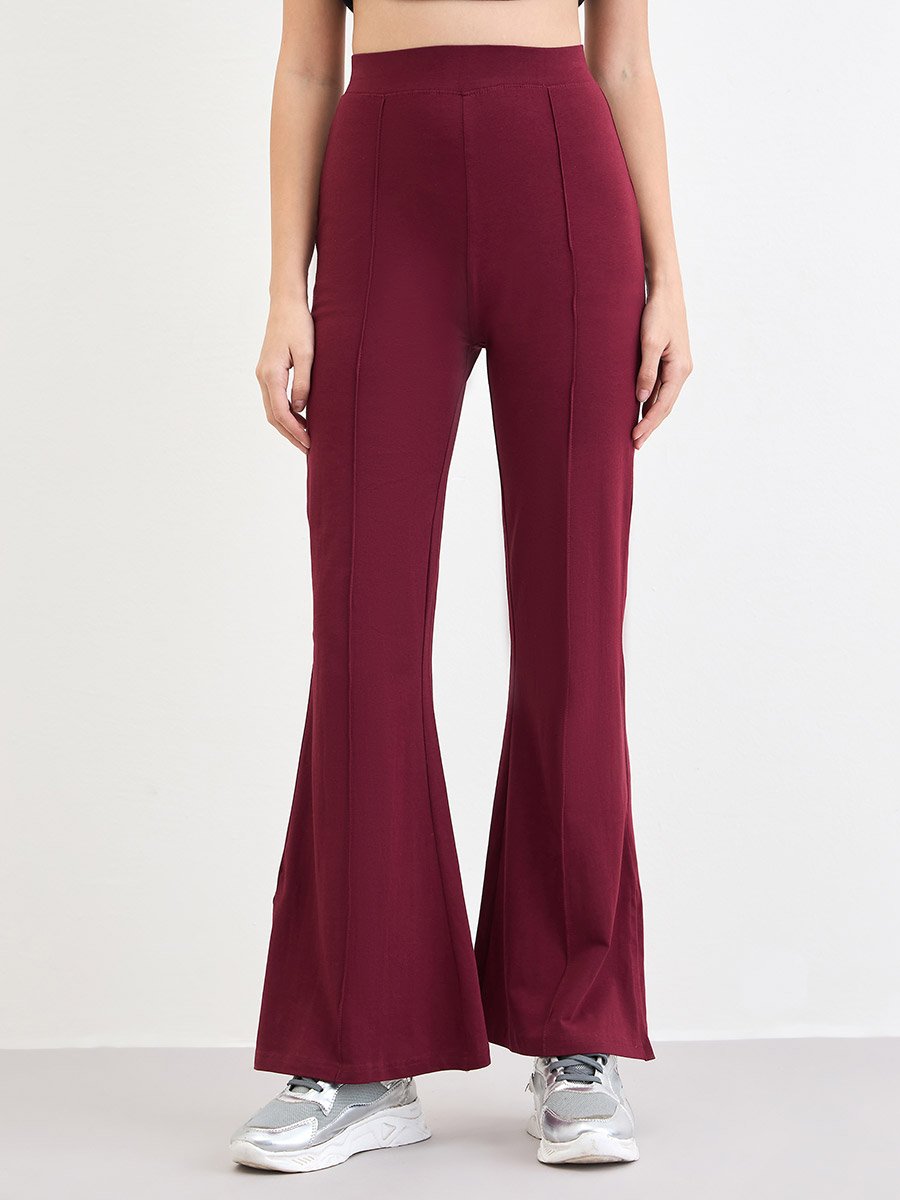 Women Burgundy Flare Leggings