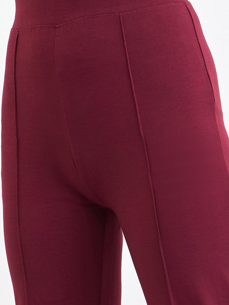 Women Burgundy Flare Leggings