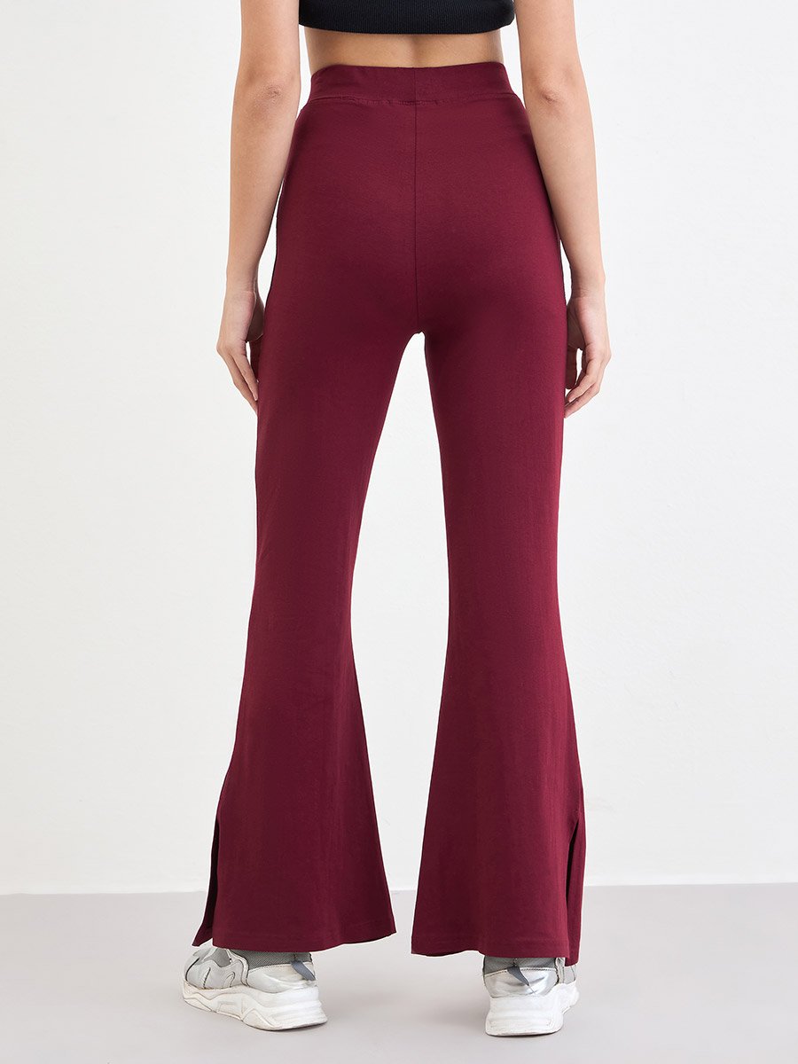 Women Burgundy Flare Leggings