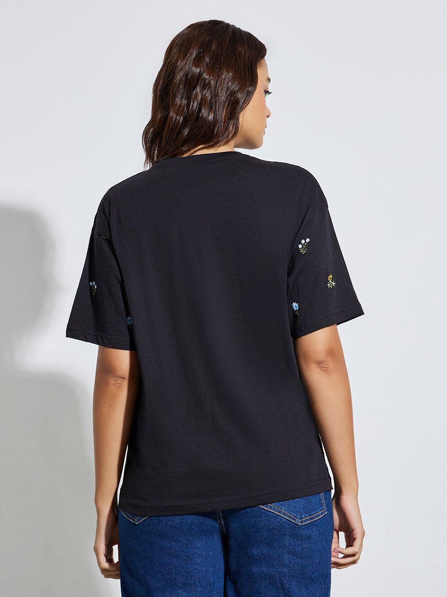 Oversized Embroidered Front 100% Cotton T-Shirt