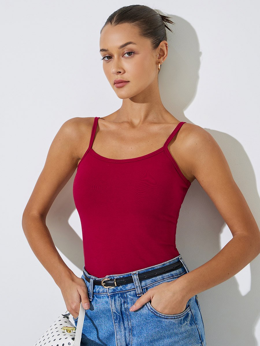 Fitted Solid Scoop Neck Strappy Tank