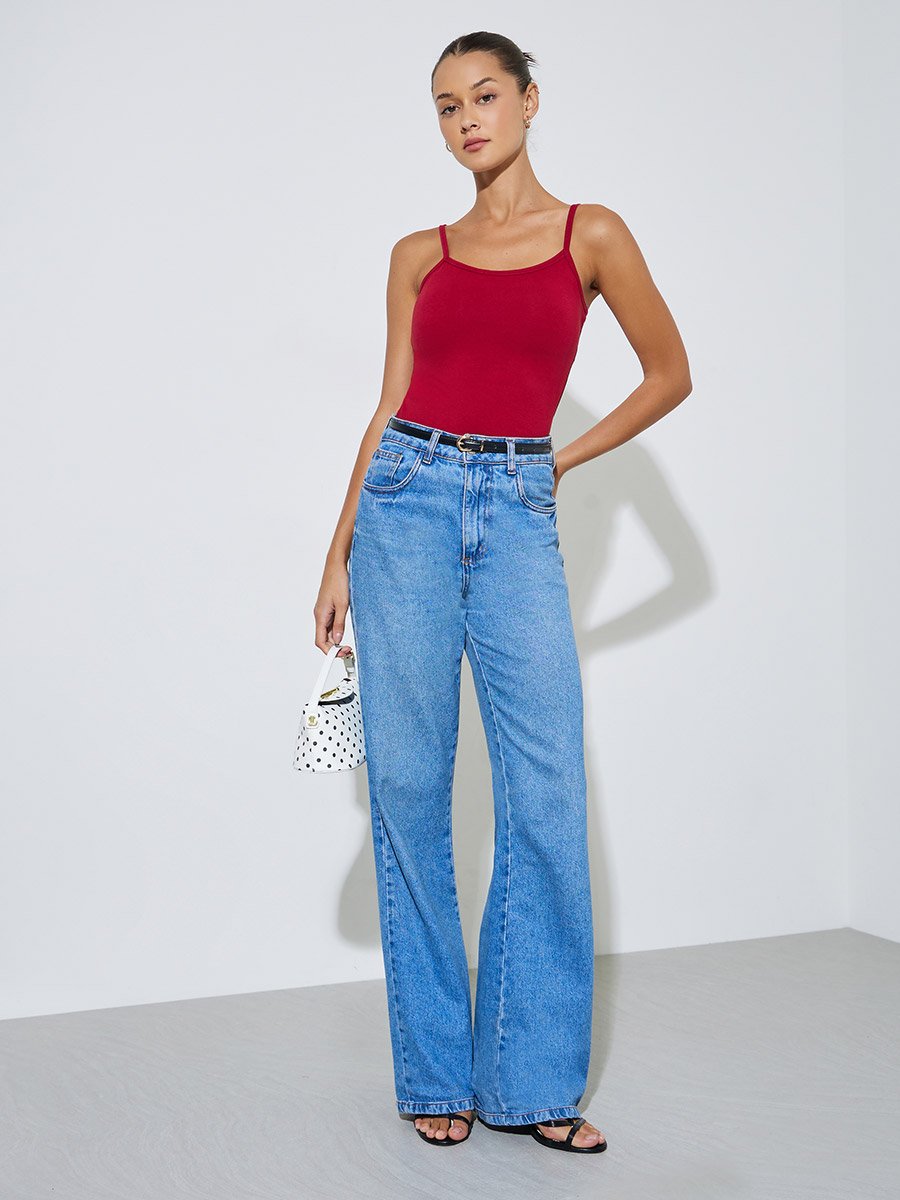 Fitted Solid Scoop Neck Strappy Tank
