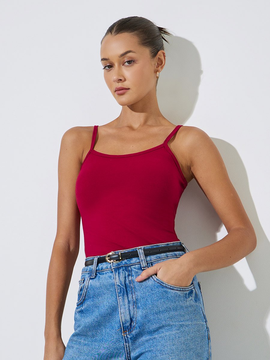 Fitted Solid Scoop Neck Strappy Tank
