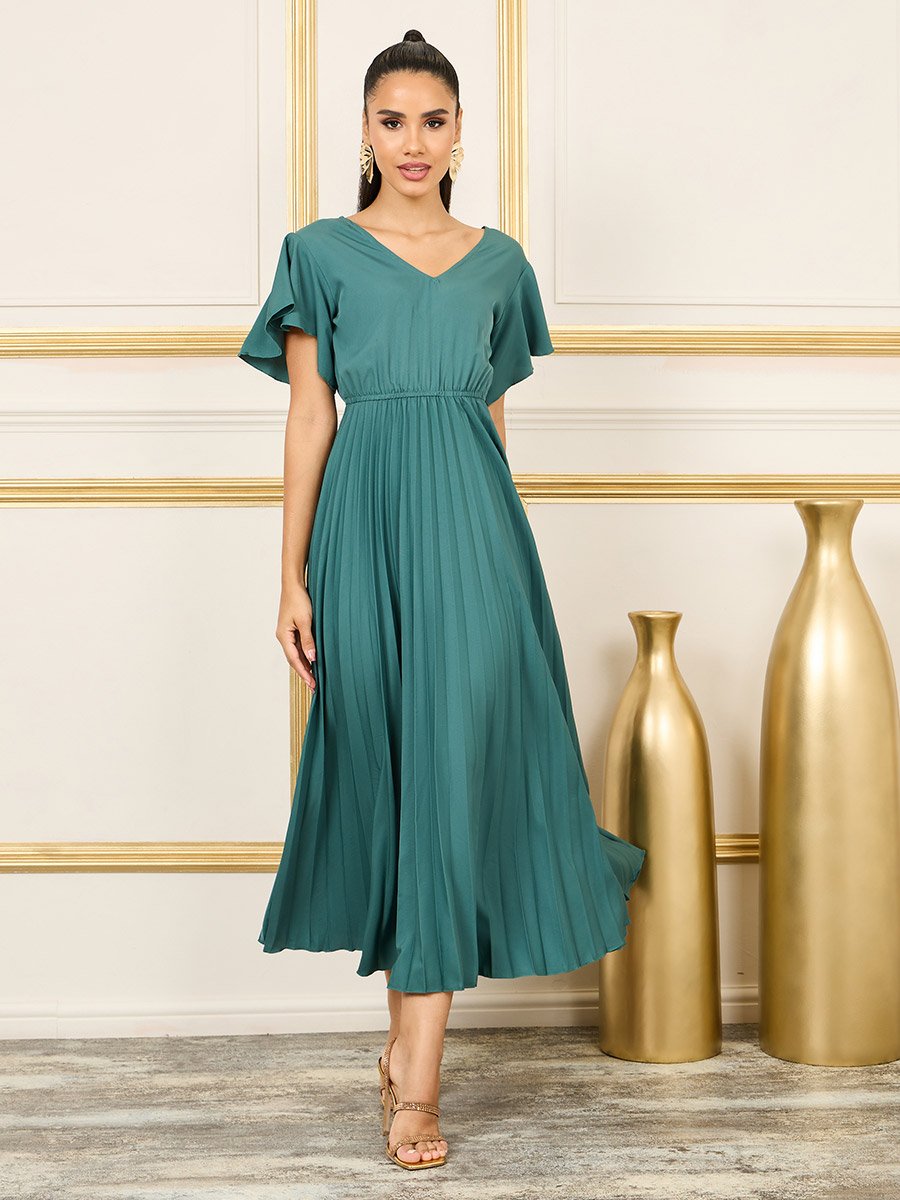 strapless open back dress Elegant Accordion Pleated Dress