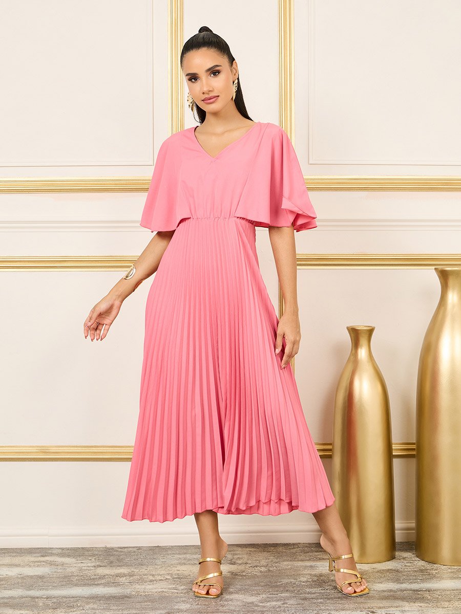 solid flowy dress Women Solid Dark Green V-Neck Tie-Up Wrap Maxi Dress