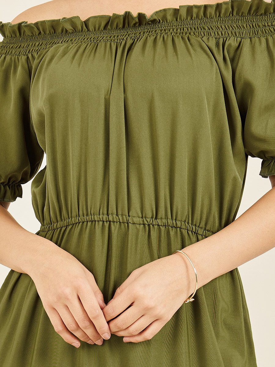 Off Shoulder Ruffle Detail Tiered Maxi Dress