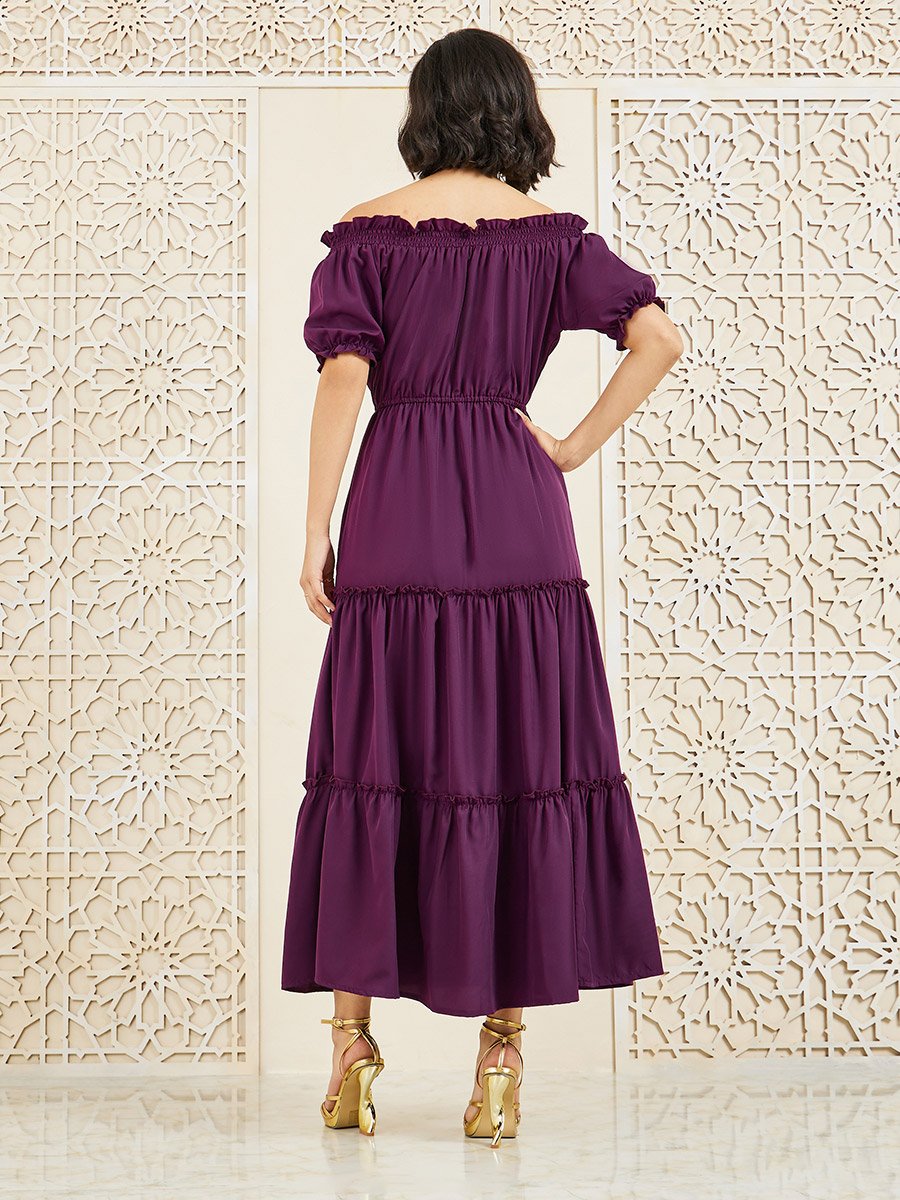 Off Shoulder Ruffle Detail Tiered Maxi Dress
