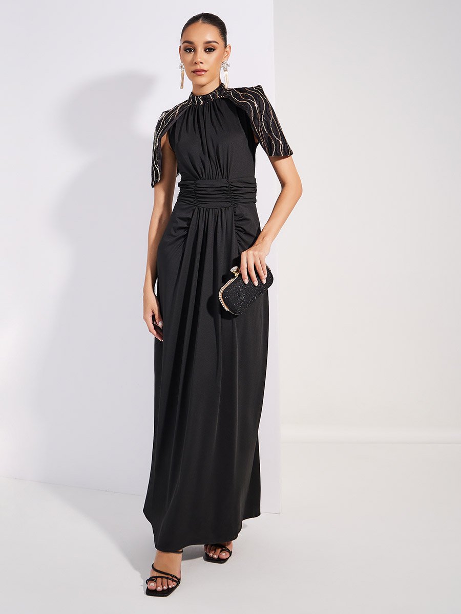 green emerald velvet dress Eloges Women's Floral Puff Sleeve Empire Waist Maxi Dress – éloges main image 0